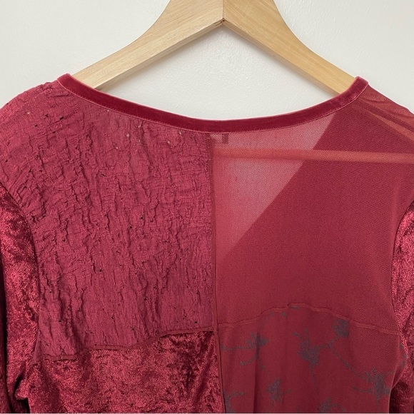 J Jill deep red velvet accents partially sheer button down Top - Picture 6 of 12